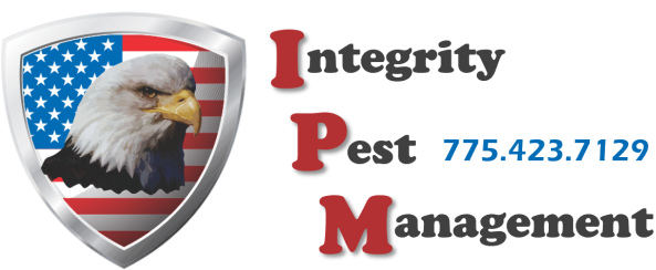 Integrity Pest Management official logo featuring shield, eagle, IPM acronym, and embedded phone number