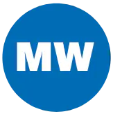Blue circle logo with white initials “MW” centered, representing brand identity or reviewer affiliation.